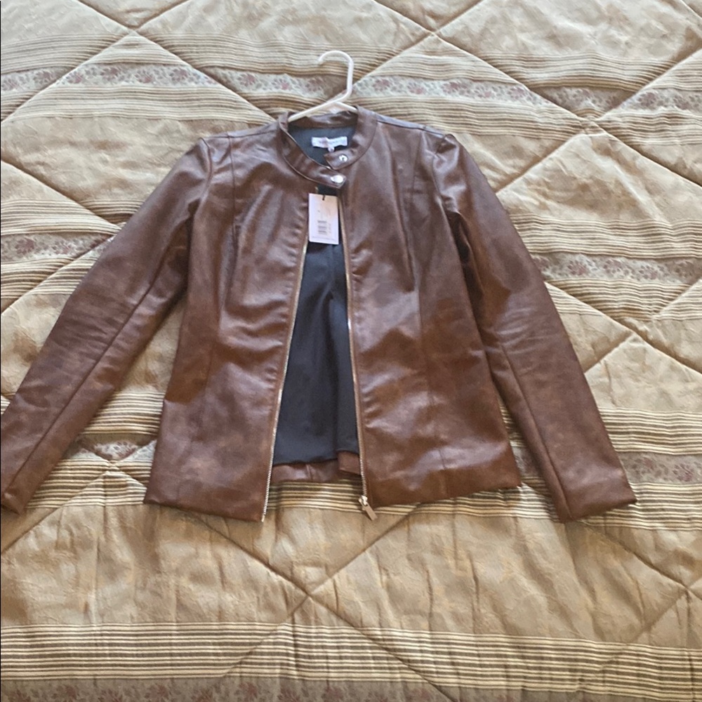 WeWoreWhat Brown Leather Motorcycle Jacket